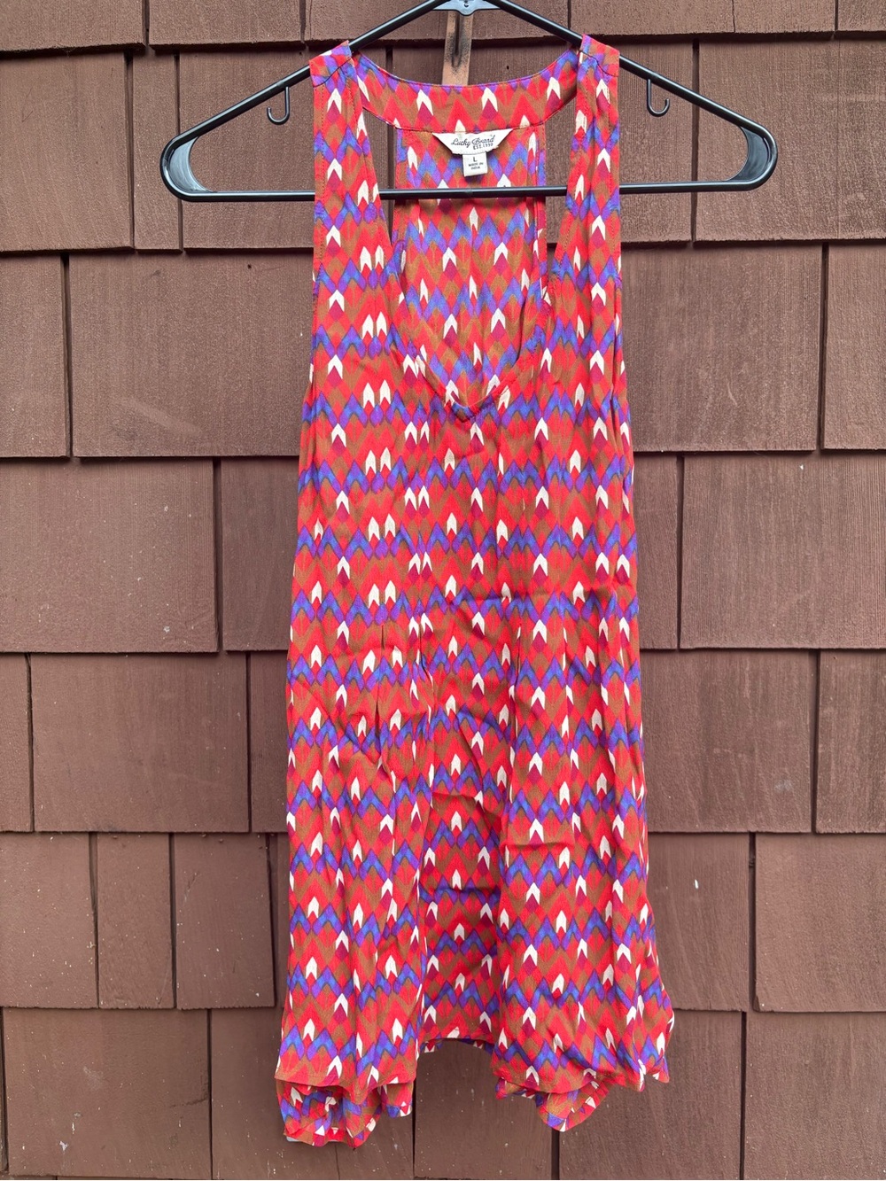 Lucky Brand pleated Red, Brown, Purple Geometric Sleeveless tunic tank top large